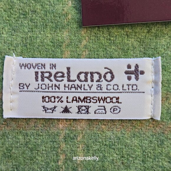 NWT John Hanly Ireland Lambswool Scarf Green & Pink Plaid - Picture 3 of 9